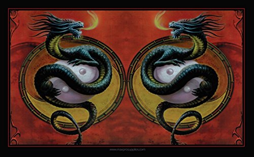 Max Protection Trading Card Playmat for TCG Card Games, 24x14 Inch, Design Mat for Dice Rolling (Double Dragon) - size: Double Dragon