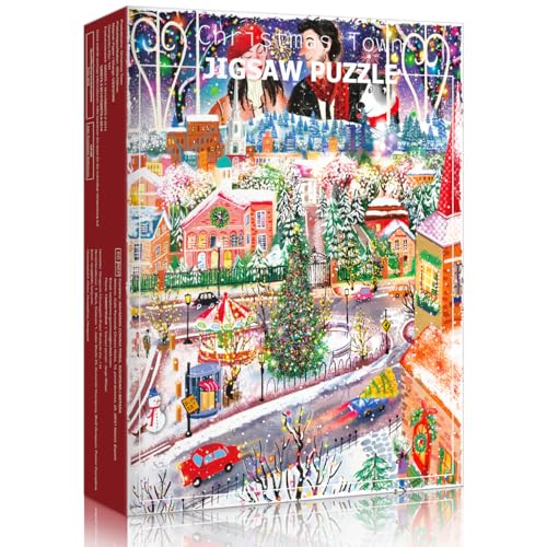 HUADADA Puzzles for Adults 1000 Pieces-Christmas Town | Eco matte oil print, eye strain relief, tight puzzle piece fit, vibrant colours,gifts for men women - color: Christmas Town