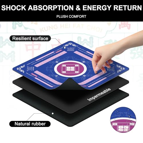 Mahjong Mat 31.5x31.5 Inch,Non-Slip and Silent Travel Mahjong Set for Mahjong, Equipped with a Portable Carrying Bag, Rubber Mahjong Mat for Poker, Cards and Board Games (Blue) - color: Blue