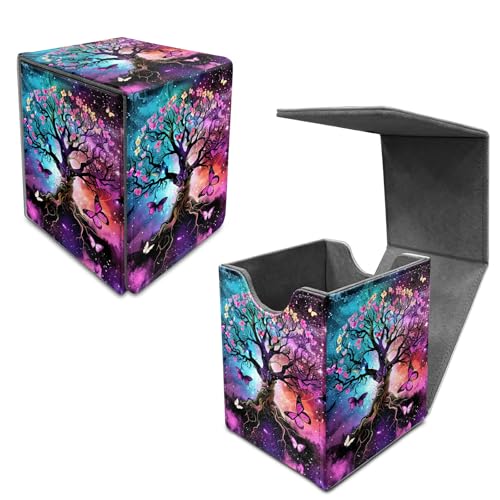 Butterfly Tree Sub Card Deck Box, MTG Commander Deck Box Card Deck Case for Trading Cards, 100+ Sleeved Cards with PU Leather Magnetic Card Storage Box for TCG CCG Magic Cards - color: Card Deck Box-586