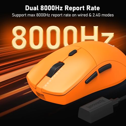Redragon M919 Pro Wireless Esports Gaming Mouse, 54g Lightweight, Orange | 8000 Hz Polling Rate, 45K DPI, 6 Programmable Buttons, 85 Hr Battery, BT5.1/2.4GHz/USB-C Wired Gamer Mouse for PC/Mac/Win