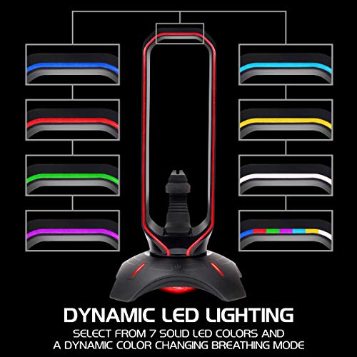 ENHANCE PC Gaming Headset Stand with Mouse Bungee - RGB Headphone Holder, 2 USB Ports, 7 LED Color Modes, Compatible with Desktops, Keyboards, Headphones