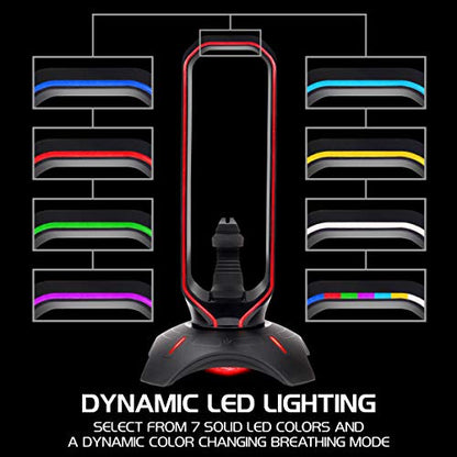 ENHANCE PC Gaming Headset Stand with Mouse Bungee - RGB Headphone Holder, 2 USB Ports, 7 LED Color Modes, Compatible with Desktops, Keyboards, Headphones