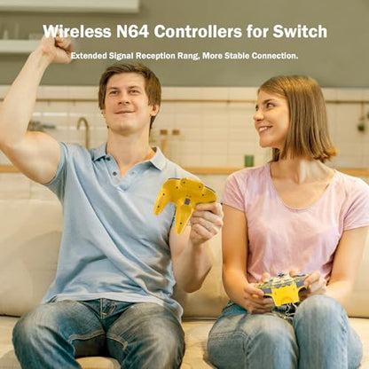 KIWITATA Wireless N64 Controller for Switch Console, 2.4GHZ N64 Remote Joystick Game Controller Compatible with Switch(1,2), Raspberry Pi, MAC, Windows 7/8,10,11 Clear Yellow - color: Clear yellow