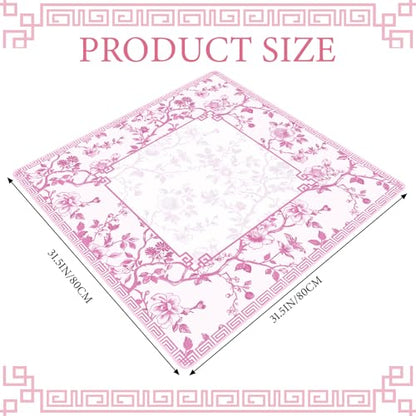 Chinoiserie Mahjong Mat with 1 Carrying Bag 31.5" x 31.5" Pink and White Rubber Anti Slip and Noise Reduction Multi Purpose Game Table Cover for Card, Board Tile Games - color: Pink
