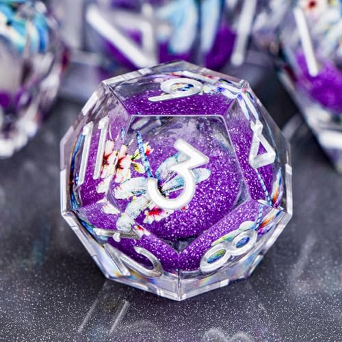 DND Dragonfly Dice 7PCS Polyhedral Sharp Edge Dice Set with Gift Case for Dungeons Dragons Role Playing Game, RPG Resin D and D Dice D6 D8 D10 D12 D20 D% (Silver Purple) - color: Qt-silver Purple