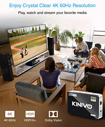 Kinivo HDMI Switch with Audio Extractor 360BNT (3 in one out, Toslink Optical Audio Port, SPDIF, 4K 60Hz, High Speed 18Gbps, IR Remote) - Compatible with Roku, PS5, Xbox, Apple TV, Dolby Digital/Atmos - size: 4K - 3 Port with Toslink