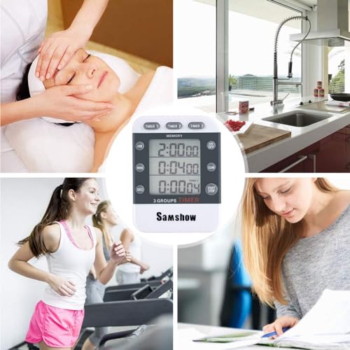 Digital Kitchen Timers for Cooking, 2 Pack | Triple Timer Count UP/Down, Large LCD Display, Adjustable Volume, Loud Alarm, Magnetic, Battery Included - color: 382-2 White
