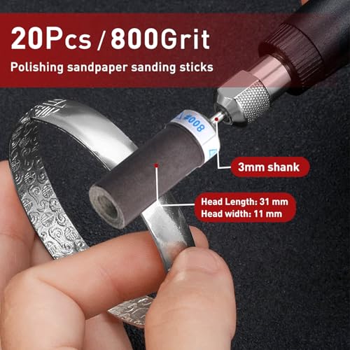 20 Pcs 800 Grit Sanding Drums Sandpaper Sticks Set for Dremel Rotary Tool with 1/8" Shank,Sanding Drums Accessories Dry/Wet Abrasive Cylinders for Wood/Metal Rust Removal/Jade Polishing（800 Grit） - size: 800 Grit