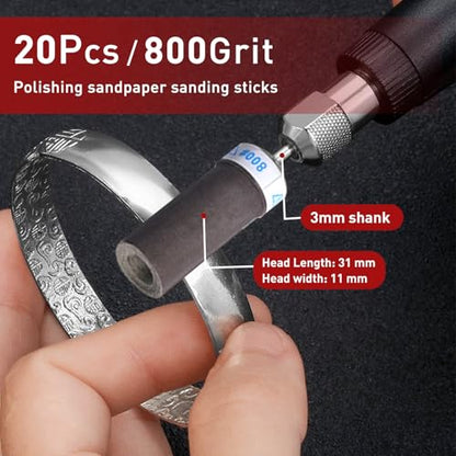 20 Pcs 800 Grit Sanding Drums Sandpaper Sticks Set for Dremel Rotary Tool with 1/8" Shank,Sanding Drums Accessories Dry/Wet Abrasive Cylinders for Wood/Metal Rust Removal/Jade Polishing（800 Grit） - size: 800 Grit