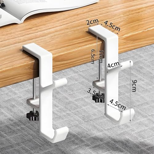 Headphone Stand - Aluminum Alloy Headphone Holder, Under Headset Stand for Desk Fit for PC Gaming Headset Hanger Hook Suitable for Office, Computer, Student Class Desk, Handmade Creator Table (Blanco)