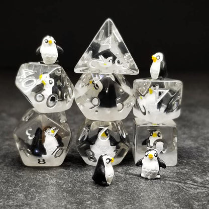 Sage's Portal Animal Familiars Resin DND Dice Set Polyhedral Dice Set for Dungeons and Dragons RPG Pathfinder Tabletop TTRPG (Friendly Penguin) - color: Friendly Penguin, style: Dice Set Only