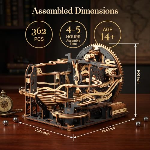 3D Wooden Puzzle for Adults, Marble Run Mechanical Model Kit with Gear Driven Ball Track, DIY Wooden Building Set, Brain Teaser STEM Craft Gift for Men, Women and Puzzle Lovers - color: Zxm-520-362pcs