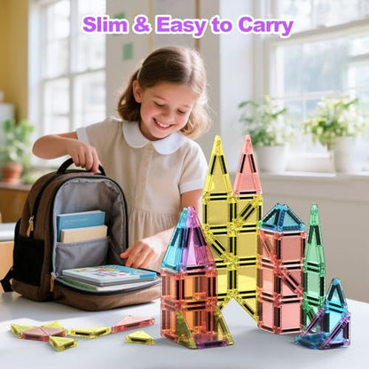 BAIJLE 46PCS Mini Magnetic Tiles, for Kids, Portable Magnetic Toys Travel Set with Iron Case for Kids Ages 4-8,Creativity Boosting Building Toys Set,Toddler Puzzle for Boys and Girls Ages 3+ - style: 46PCS Mini Magnetic Tiles