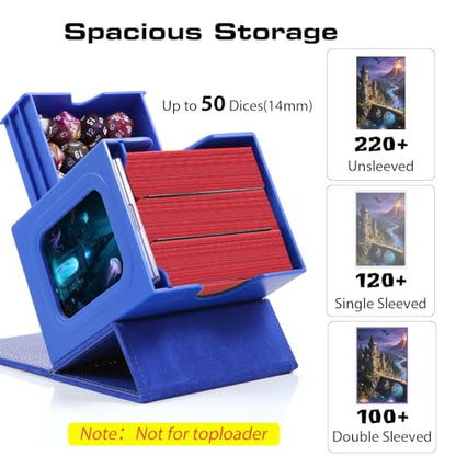 Patented MTG Commander DekBox, 100+ Double Sleeved Card Storage Box with Dice Tray, 35pt Card Holder & 2 Dividers - Magnetic Deck Case for TCG/CCG/Magic/Sports Cards, Blue - color: BLUE