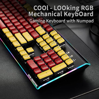Hexgears GK735 Wired Mechanical Gaming Keyboard, Hot-Swappable Full-Size Keyboard with White Backlit + Surround Side Light Strip, Aluminum Finish, Kailh Clicky Switches (Red-Yellow) - color: Red-Yellow, size: Clicky