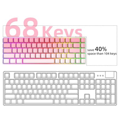 MageGee Portable 60% Mechanical Gaming Keyboard, RGB Backlit Compact 68 Keys Mini Wired Office Keyboard with Red Switches for Laptop PC Mac, Side Printed Keycap - Pink - color: Pink/Red Switch