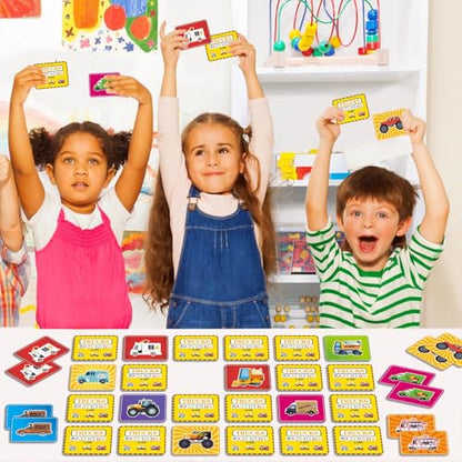 gisgfim 100 PCS Memory Matching Game Trucks Concentration Memory Card Games for Kids Preschool Educational Ages 3-8 A Fun & Fast Vehicle Theme Matching Games - style: Trucks
