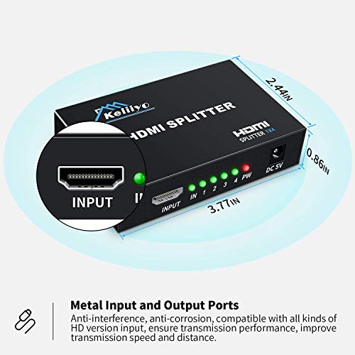 4K HDMI Splitter 1 in 4 Out (Mirror Only) – HDMI 1.4 4K@30Hz, Powered HDMI Distributor, Duplicate Screens for Multiple Monitors, Xbox, PS5/PS4, TV