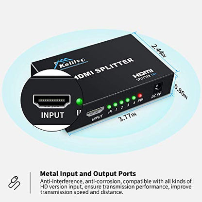 4K HDMI Splitter 1 in 4 Out (Mirror Only) – HDMI 1.4 4K@30Hz, Powered HDMI Distributor, Duplicate Screens for Multiple Monitors, Xbox, PS5/PS4, TV