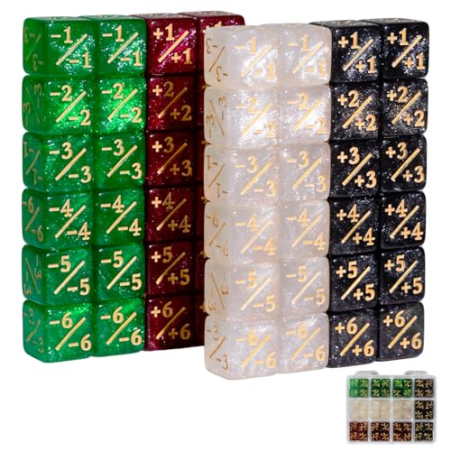 SIXPOINTS 48Pcs 12mm MTG Counter Dice Plus 1 Life Counters +1/+1 Tokens 4 Color 6 Sided Dice Set with Case for Magic The Gathering, MTG, TCG, Card Games Accessories (White &Black &Red &Green) - color: White &Black &Red &Green