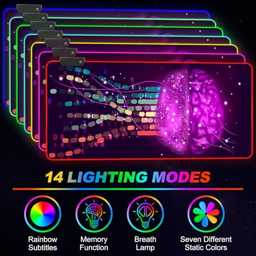 ARTSO Purple RGB Gaming Mouse Pad, XXL Large Extended Glowing Led Keyboard Mat, Cool Mouse pad Desk Pad Non-Slip Computer Mousepad Mat 35.4 x15.7 Inch, Technology Brain - color: Purple Technology Brain