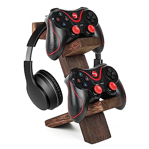 Wooden Game Controller Holder Headset Stand 2-Tier Universal Controller Gaming PC Accessories Storage Rack Headphone Stand for Xbox Series PS5 PS4
