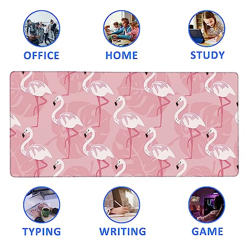 Large Extended Mouse Pad Art Pink Flamingos Desk Mat,Large Gaming Mouse Pad,Big Desk Pad with Thick Stitched Edges Suit for Home Office or Gaming 35.4x15.7 Inch, U21KR-6M16-9R003 - color: Art Pink Flamingos