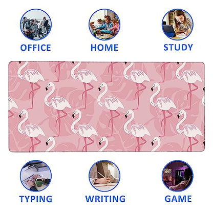 Large Extended Mouse Pad Art Pink Flamingos Desk Mat,Large Gaming Mouse Pad,Big Desk Pad with Thick Stitched Edges Suit for Home Office or Gaming 35.4x15.7 Inch, U21KR-6M16-9R003 - color: Art Pink Flamingos