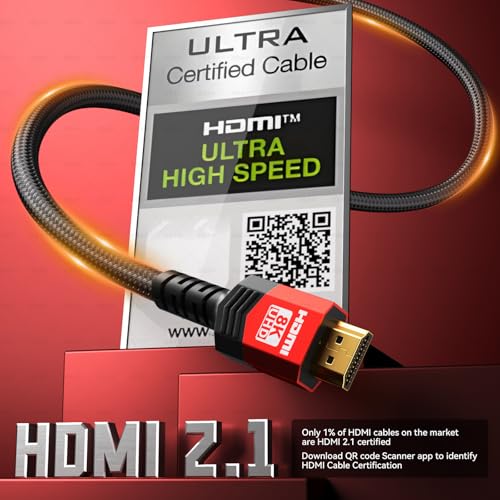 8K HDMI 2.1 Cable 30 FT,48Gbps Ultra High Speed Braided Gaming Cord Support 10K 8K@60Hz 4K@120Hz/144Hz HDCP 2.2&2.3 eARC DTS:X HDR10 VRR Compatible for RTX 5090/PS5/Xbox X/S/TV etc - size: 30 ft