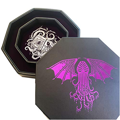 Fantasydice-Cthulhu Tome- Purple - Dice Tray - 8" Octagon with Lid and Dice Staging Area- Holds 5 Sets(7 Dice Set/Standard) for All Tabletop RPGs Like D&D, Call of Cthulhu, Shadowrun. - color: Purple