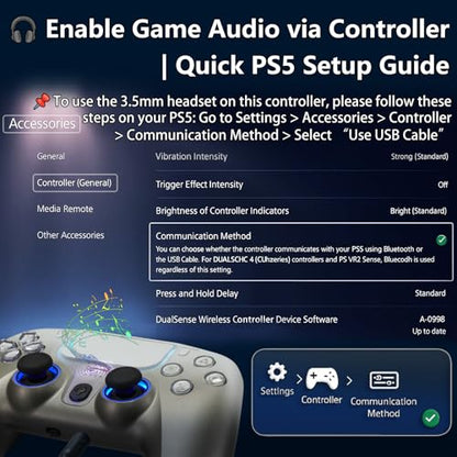 NBCP PS5 Wired Controller with Turbo, Hall Effect Triggers, Dual Vibration, 3.5mm Audio Jack Gamepad for PS5/PS4/PC/Steam Gaming - color: Grey
