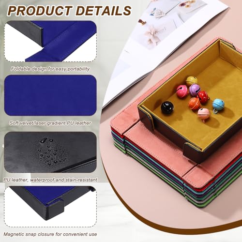 uxcell PU Leather Dice Tray, Rectangle Magnetic Folding Velvet Portable Folding Dice Rolling Tray for Table Games Keys Wallet Watch Coin, Dark Blue - color: Dark Blue