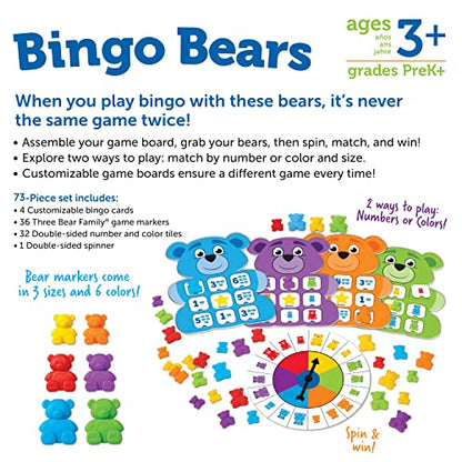 Learning Resources Bingo Bears - Custom Bingo Game for Kids, Matching Games for Toddlers 3-5, Toddler Board Games, Practice Counting and Color Recognition, Preschool and Kindergarten Classroom Toys