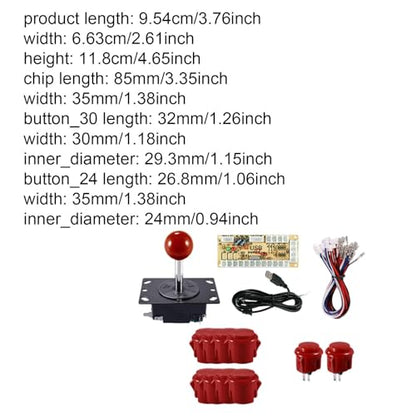 1 Player DIY Arcade Joystick Kit 30mm & 24mm Buttons Board for PC MAME, Replacement Parts, Red