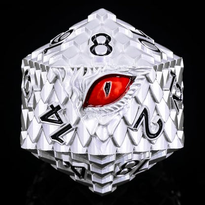 1 die Metal D20 DND Dice - Dragon Scale Metallic 20 Sided Giant Polyhedral Dice,35mm Large Dragon Eye Metal D&D Dice for Dungeons and Dragon Tabletop Game(White Dragon Scale) - color: White Dragon Scale