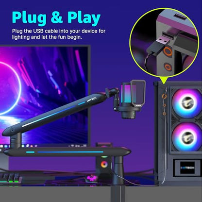 RGB Low Profile Boom Arm for Mic, Adjustable Microphone Arm Stand with Desk Mount Clamp, Rotatable Microphone Boom Arm Mic Stand with Cable Management for Podcast Streaming Gaming Studio. - color: 4 LIZARD RGB