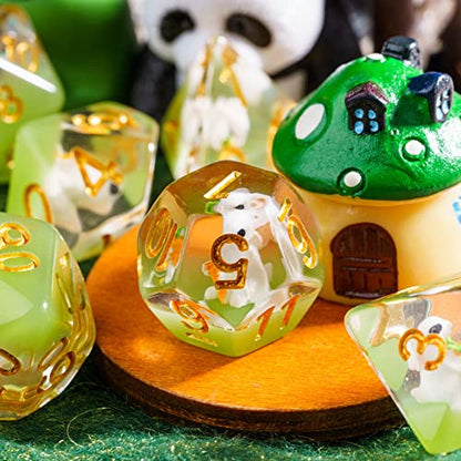 Cusdie 7-Die DND Dice, Polyhedral Dice Set Filled with Animal, for Role Playing Game D&D Dice (Rabbit) - color: Rabbit