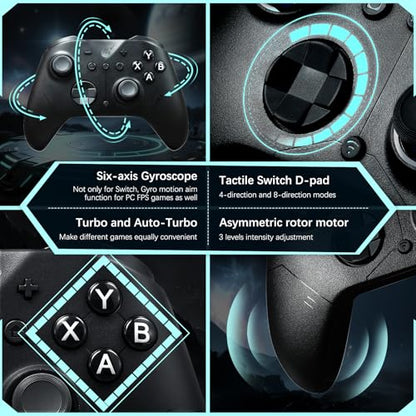GuliKit ES PRO Wireless PC Controller for Switch 1/2, Windows/Steam Deck | 3.25ms Low Latency,Magnetic TMR Joysticks, Support Switch1/2 Wake-Up, Tactile Switch D-pad, Black - color: Black