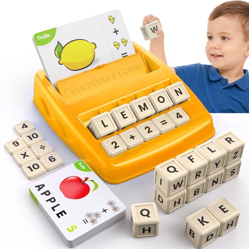 DEGIDEGI Educational Toys for Kids Ages 3-8, Matching Letter Spelling Game ABC Math Learning, Xmas Birthday Party Gifts for 3 4 5 6 7 8 Year Olds Boys and Girls Yellow - color: Yellow