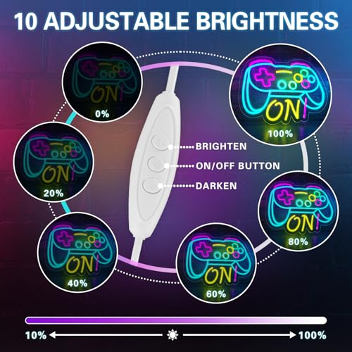 Gamer Neon Sign for Boys Gaming Room Bedroom Wall Decor, Gifts for Teen Kids, Video Game LED Light for Men, Gamepad Shaped Dimmable USB Powered Neon Lamp Game Room Accessories (16 X 12.5 inches)