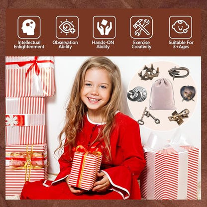 Joyeee Brain Teaser Puzzles, Metal Puzzle Set IQ Test Game, Educational Toys Physics Mind Puzzles Gift for Family Games Office Party Prizes Kids Teens Adults Challenge - Starter Level, 6Pcs Type B