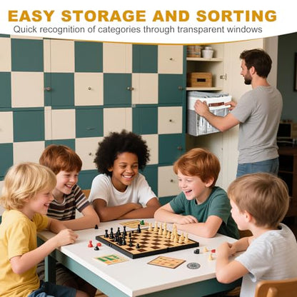 Large Board Game Storage Box with 6pcs Double-Layer B4 Zipper Bags, Board Game Organizer with Clear Window and DIY Label,Game Storage Containers for Office Supplies,Puzzles,Building Blocks,Craft