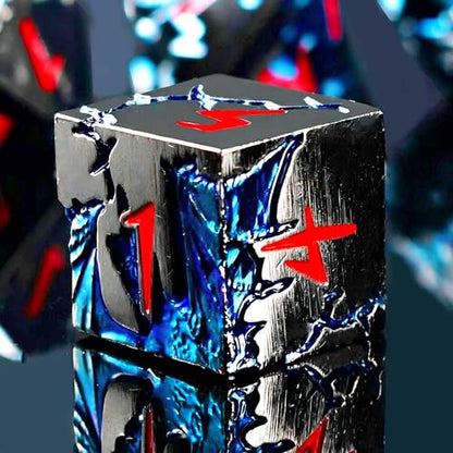 Blue Dragon Metal DND Dice Set, 7 Piece Weighted Polyhedral Dice for Dungeons and Dragons, Heavy Zinc Alloy RPG Dice with Engraved Numbers & Storage Gift Case for Pathfinder MTG Role Playing Games - color: Black Red
