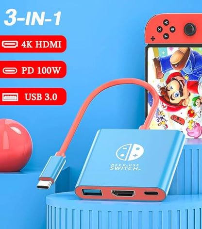 Switch Dock, TV Docking Station for Nintendo Switch/Switch OLED/Steam Deck, 4K@30HZ/1080P@60HZ Portable Switch TV Dock with PD 100W Charging, USB 3.0 Port（3-in-1 - style: Adapter