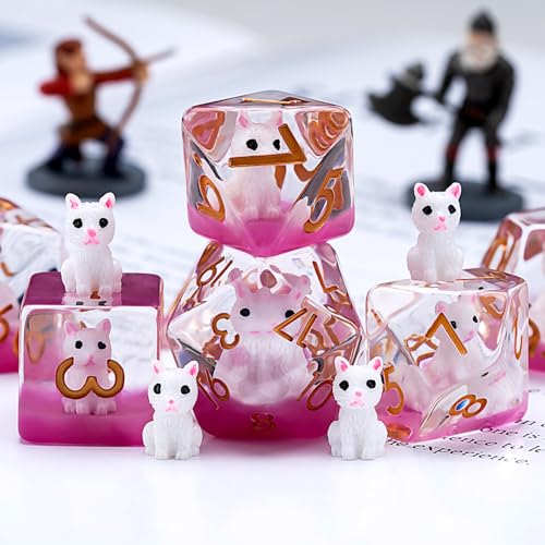 DND Resin Cat Dice Set, D&D Polyhedral Dice for Dungeons and Dragons RPG, MTG Role Playing Games D and D Dice 7pcs-Set D20 D12 D10 D8 D6 D4 - color: Cat