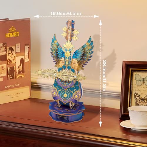 3D Wooden Puzzles for Adults, Mechanical Cello Music Box Kit with Base, DIY Wooden Model Kits to Build, Birthday Valentine's Day Gifts for Women Men, Music Box Puzzle Lover - color: Blue Feather Cello