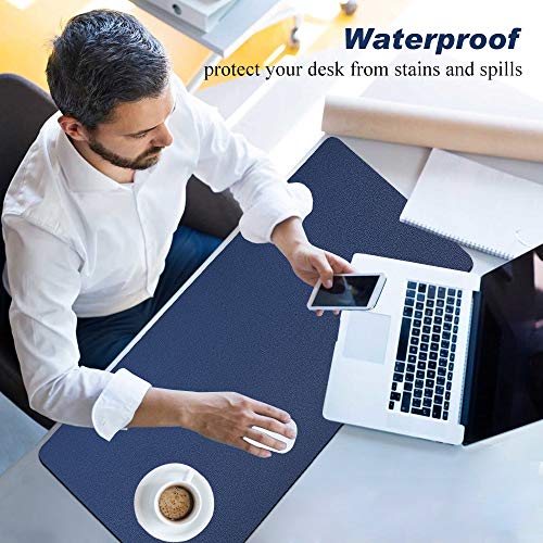 Desk Pad for Office Home 31" x 13",PU Leather Waterproof Large Desk Writing Mat Organizer,Multifunctional Ultra Thin Dual Use Desk Blotters Mouse Pad Protector … - color: Blue