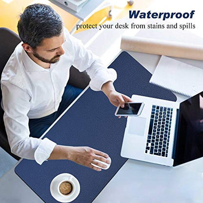 Desk Pad for Office Home 31" x 13",PU Leather Waterproof Large Desk Writing Mat Organizer,Multifunctional Ultra Thin Dual Use Desk Blotters Mouse Pad Protector … - color: Blue