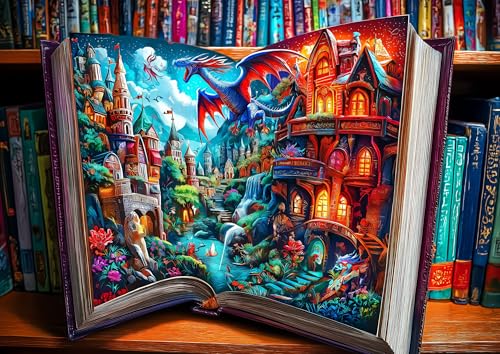 Magical Storybook Jigsaw Puzzles 1000 Pieces Fantasy World Landscape Puzzles for Adults 1000 Pieces with Letters on Back Hard Colorful Impossible Difficult Challenging Family Puzzle (27.5"X19.6") - color: Magical Storybook